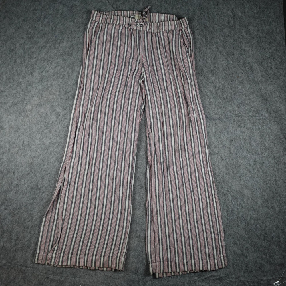 Cloth and Stone Pants Women Large Red Striped Linen Blend Wide Leg Beachy Boho